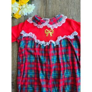 Vintage 80s Playskool Red Plaid Christmas Romper Sleepwear Size Large 6-12m Lace